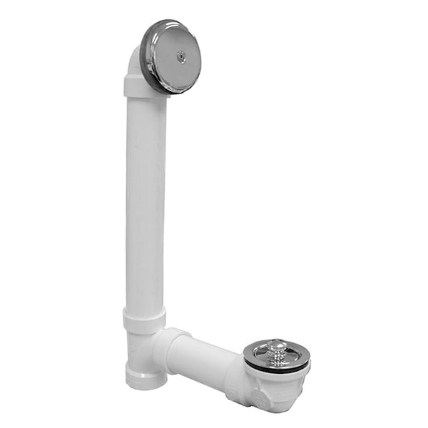 Chrome Plated One-Hole Friction Lift Bath Waste Kit, Standard Full Kit, White Plastic